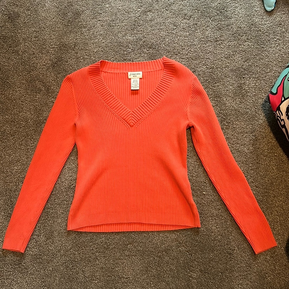 Orange Ribbed Fitted Sweater